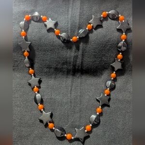 Black and Orange Star Beaded Statement Necklace